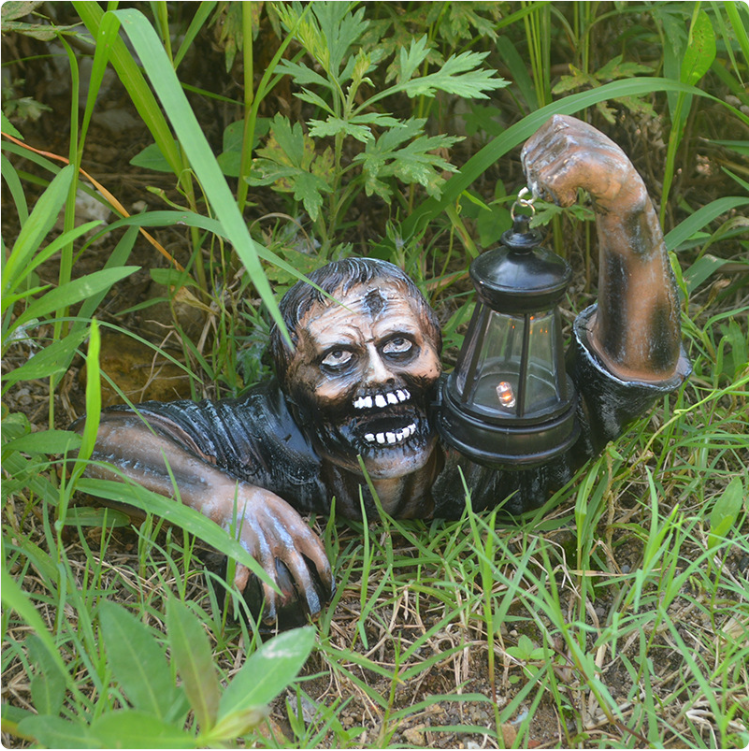 Zombie with Lantern Halloween Decoration – Hand-Painted Resin Figure