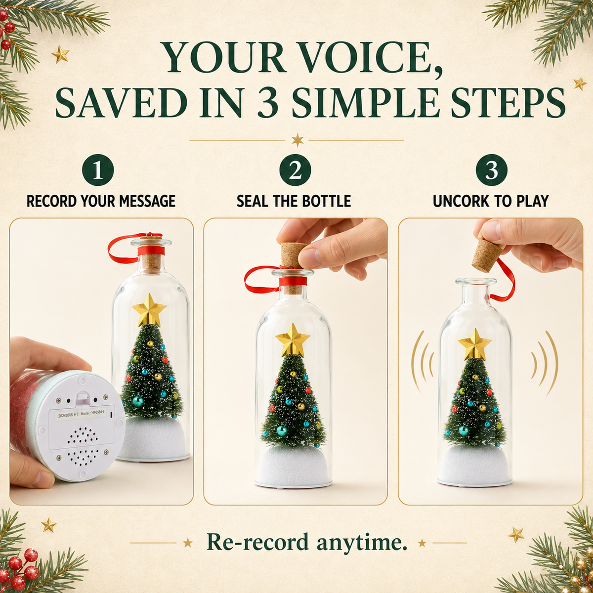 Record-a-Message Christmas Tree Bottle Ornament