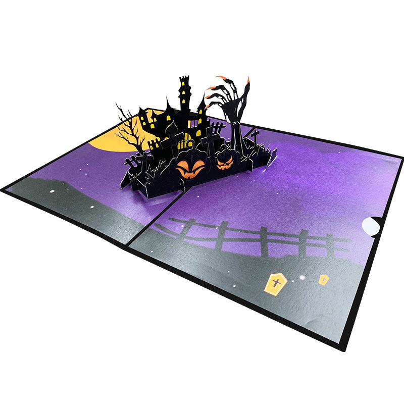 3D Halloween Greeting Card with Pumpkin and Haunted House