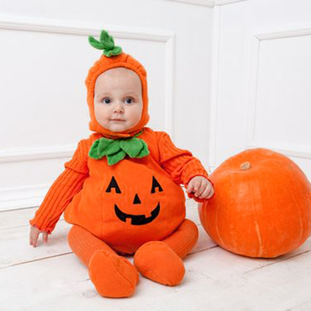 Baby Pumpkin Halloween Costume Set – Hooded Romper & Booties