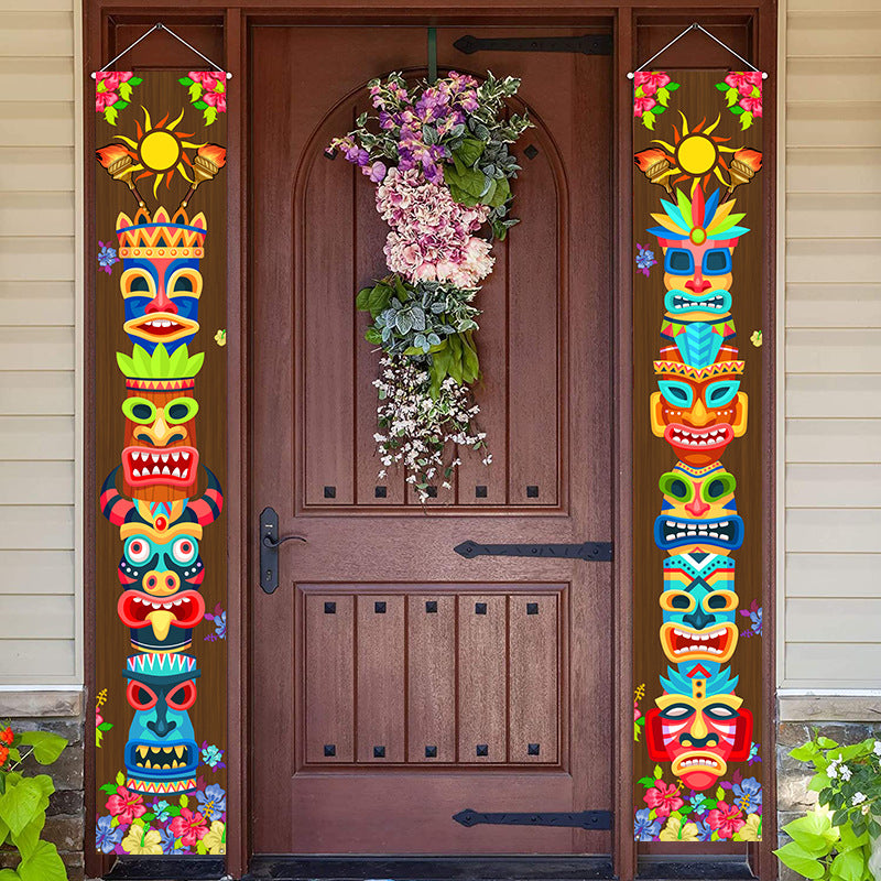 Jungle Caveman Face Fabric Door Curtains for Parties