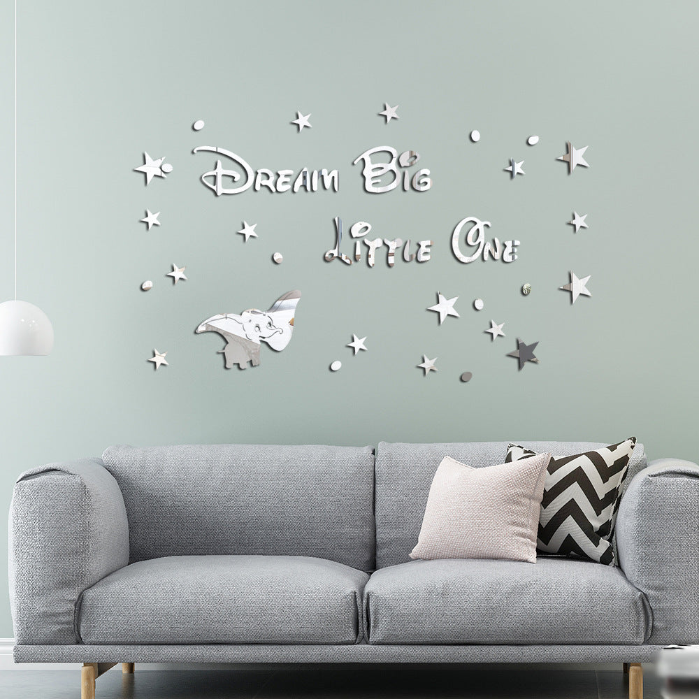 3D Acrylic Dumbo Mirror Wall Stickers for Kids' Rooms