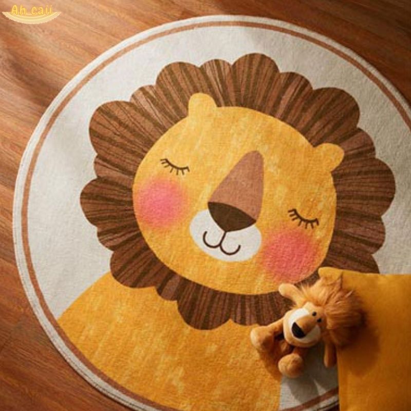 Cartoon Round Plush Floor Mat for Children's Bedroom