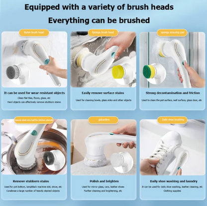 5-in-1 Cordless Electric Spin Scrubber – Rechargeable Multi-Surface Cleaning Brush