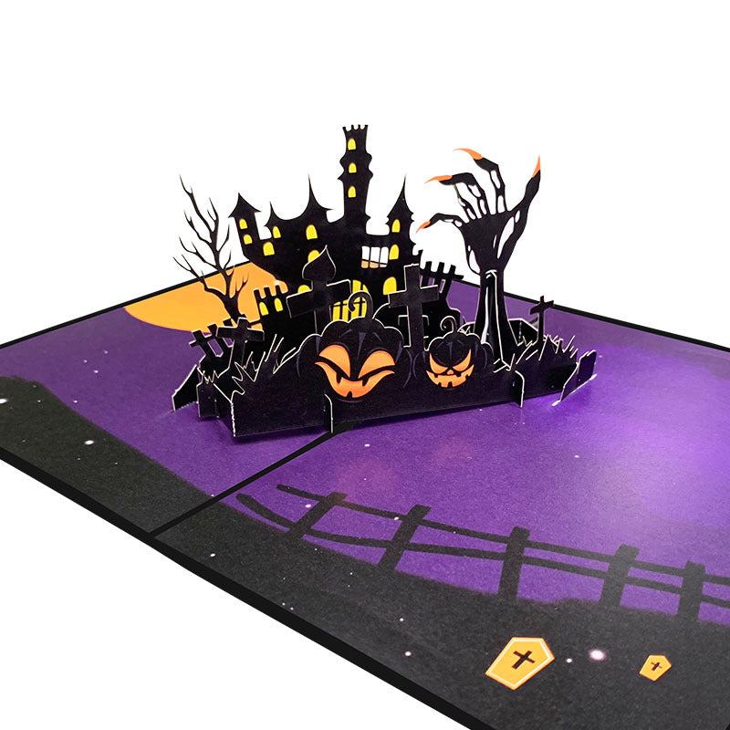 3D Halloween Greeting Card with Pumpkin and Haunted House