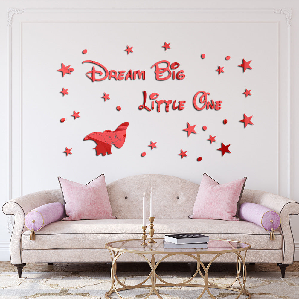3D Acrylic Dumbo Mirror Wall Stickers for Kids' Rooms