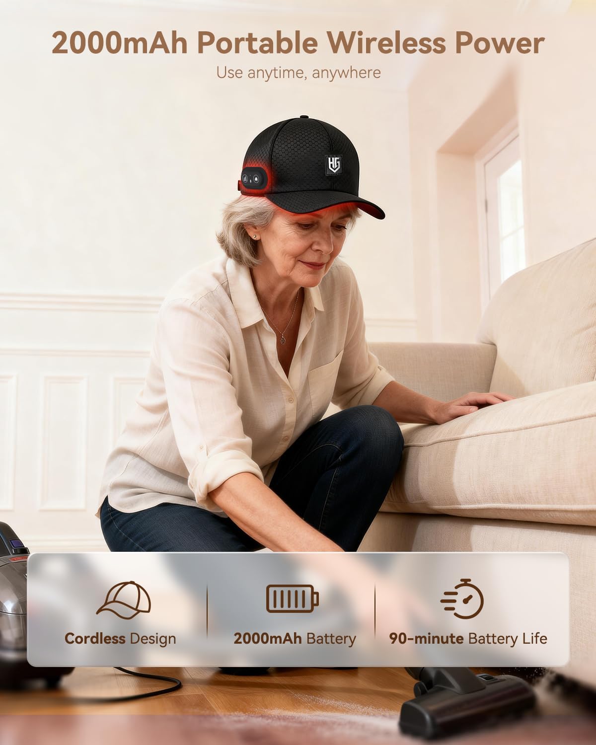 Cordless Red Light Therapy Cap – 660 nm Red & 850 nm Near-Infrared, Rechargeable 2000mAh - image 3