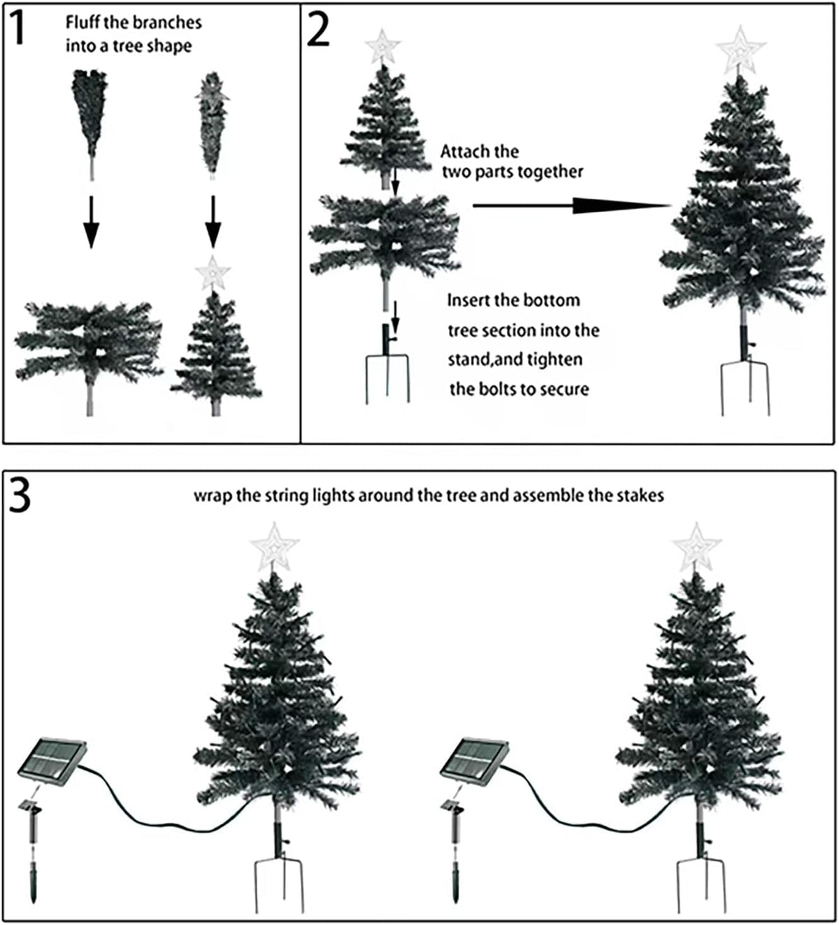 Easy 3-step assembly of the solar Christmas tree
