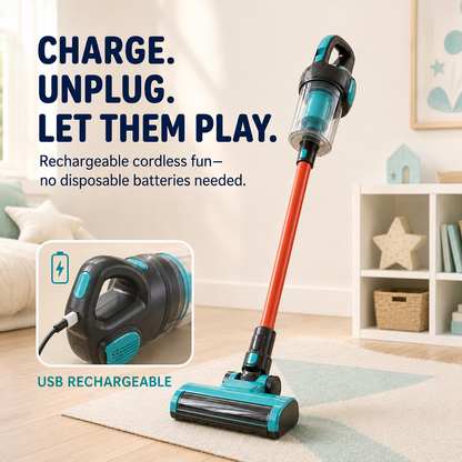 3-in-1 Kids’ Real-Pickup Vacuum – Rechargeable Pretend Cleaning Toy