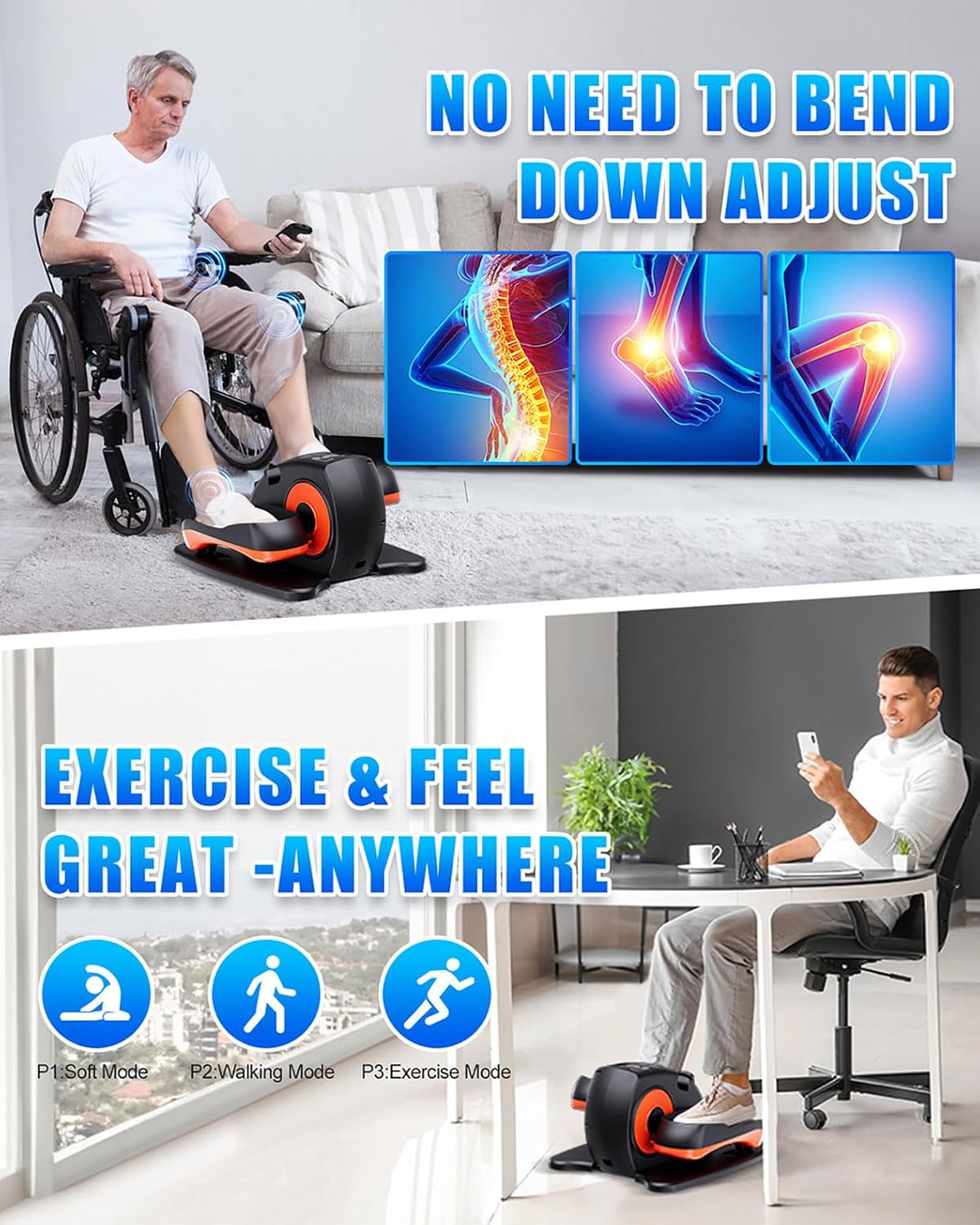 Electric Under-Desk Elliptical – Seated Leg Exerciser with Remote, 12 Speeds, Quiet Motor - image 3