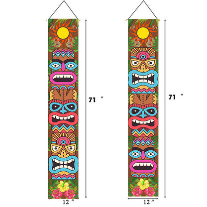 Jungle Caveman Face Fabric Door Curtains for Parties