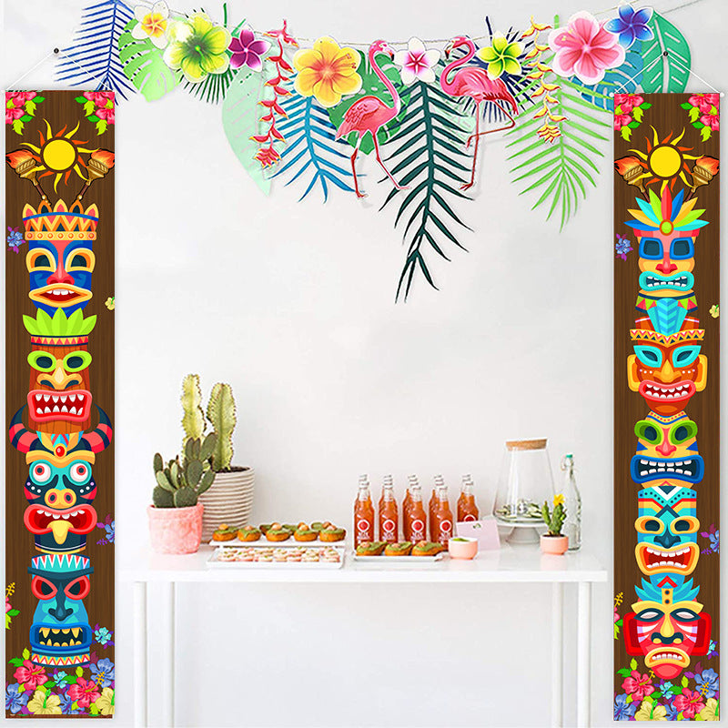 Jungle Caveman Face Fabric Door Curtains for Parties