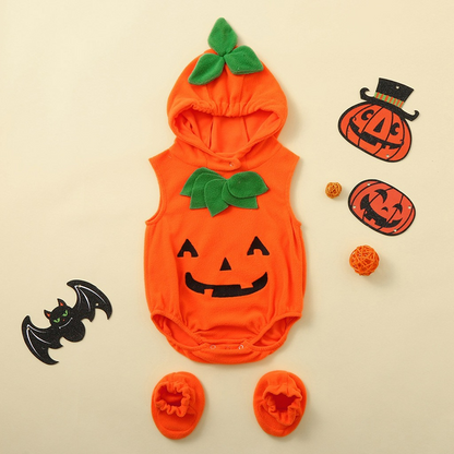 Baby Pumpkin Halloween Costume Set – Hooded Romper & Booties