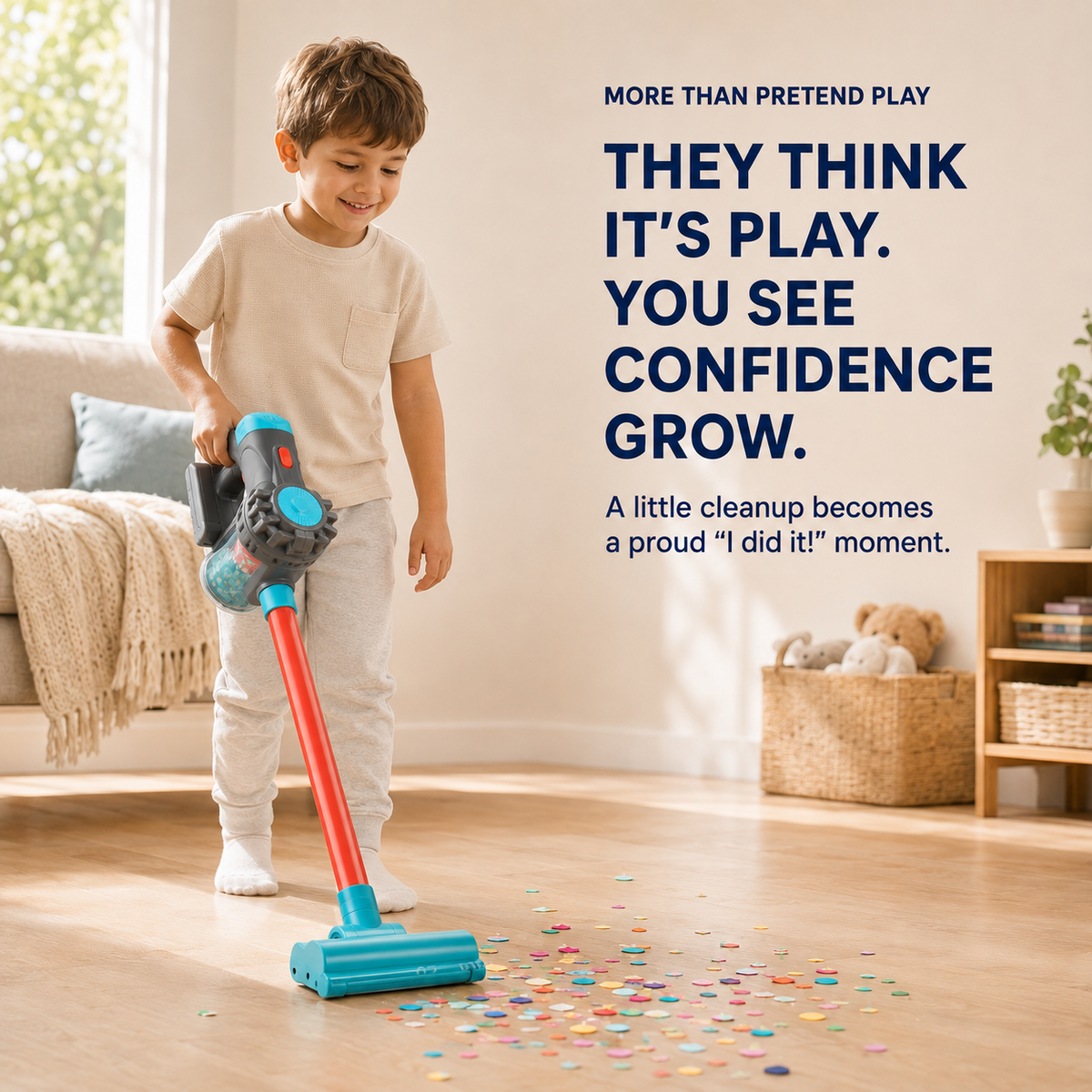 3-in-1 Kids’ Real-Pickup Vacuum – Rechargeable Pretend Cleaning Toy