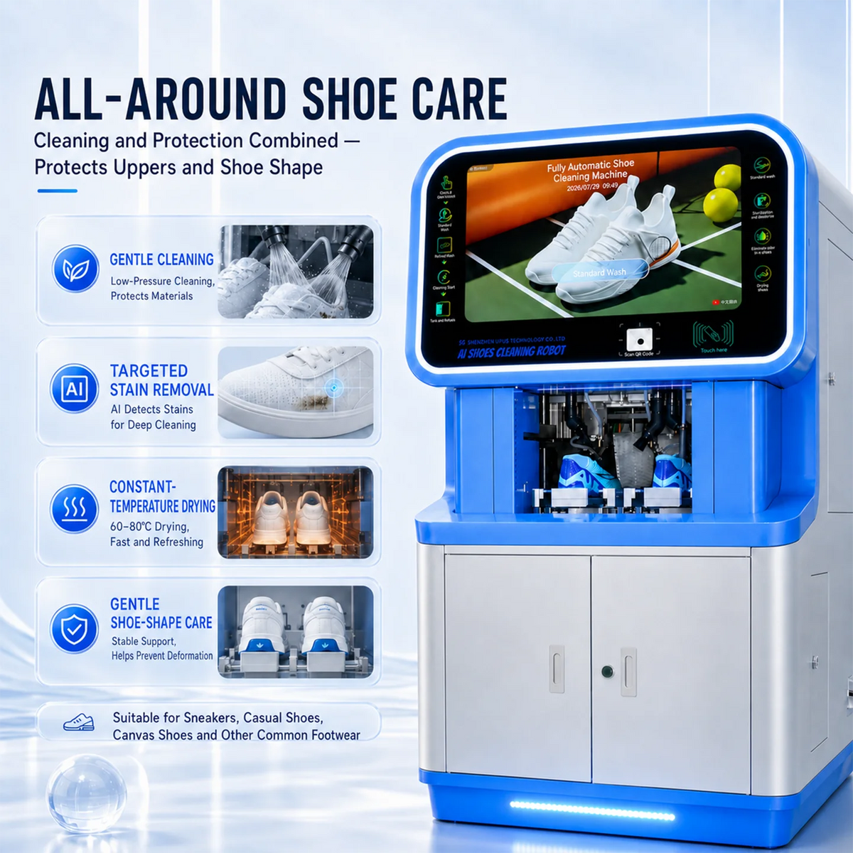 UPUS AI Shoe Washing Vending Machine – Steam Wash, Dry Clean & UV Sanitization, Touchscreen Self-Ser - image 6