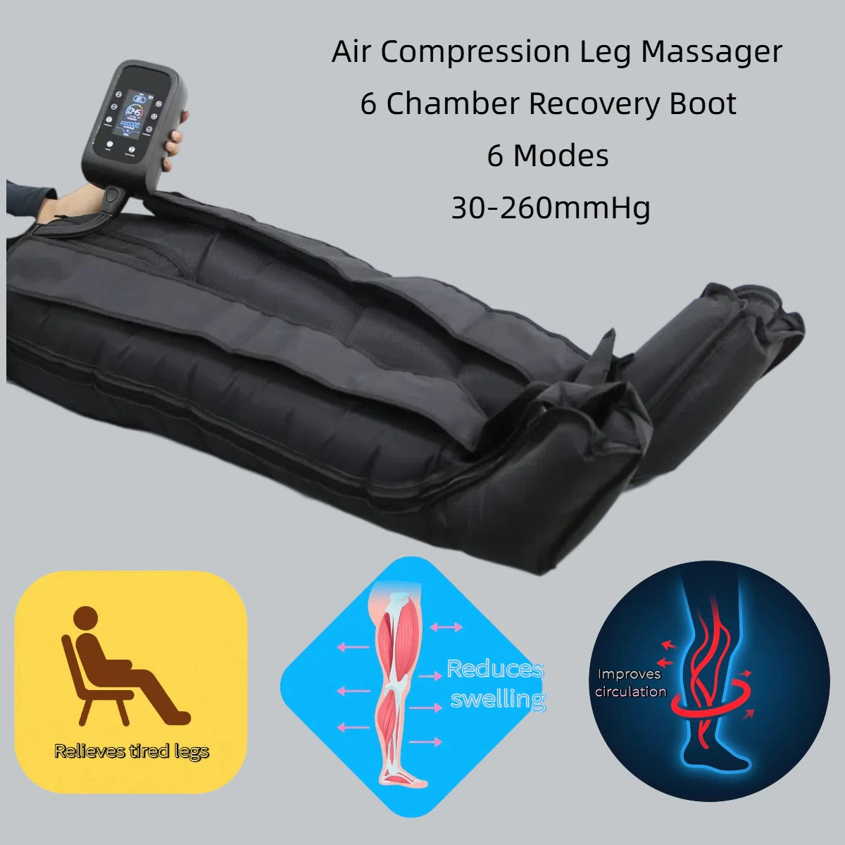 Air Compression Recovery Boots – Sequential Leg Massager, 30-260 mmHg, 6 Modes, 5000mAh Battery - image 6