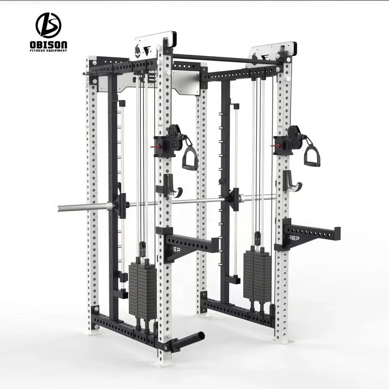 All-in-One Smith Machine Home Gym – Power Rack, Smith Bar & Cable Crossover with Dual 154 lb Weight Stacks