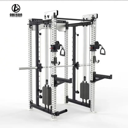 All-in-One Smith Machine Home Gym – Power Rack, Smith Bar & Cable Crossover with Dual 154 lb Weight Stacks