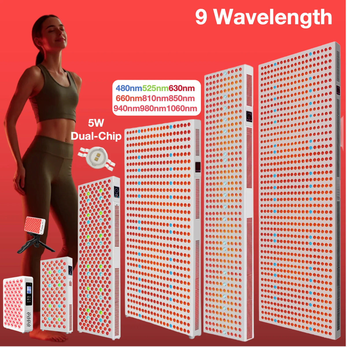 Full-Body Red Light Therapy Panel – 9 Wavelengths Red & Near-Infrared, Dimmable, Low EMF