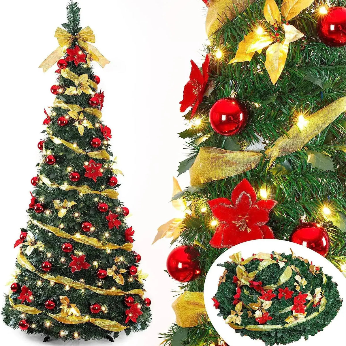 Pop-Up Pre-Decorated Pre-Lit Christmas Tree – Foldable, Sets Up in Seconds (4 to 7 ft)