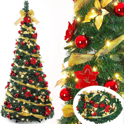 Pop-Up Pre-Decorated Pre-Lit Christmas Tree – Foldable, Sets Up in Seconds (4 to 7 ft)