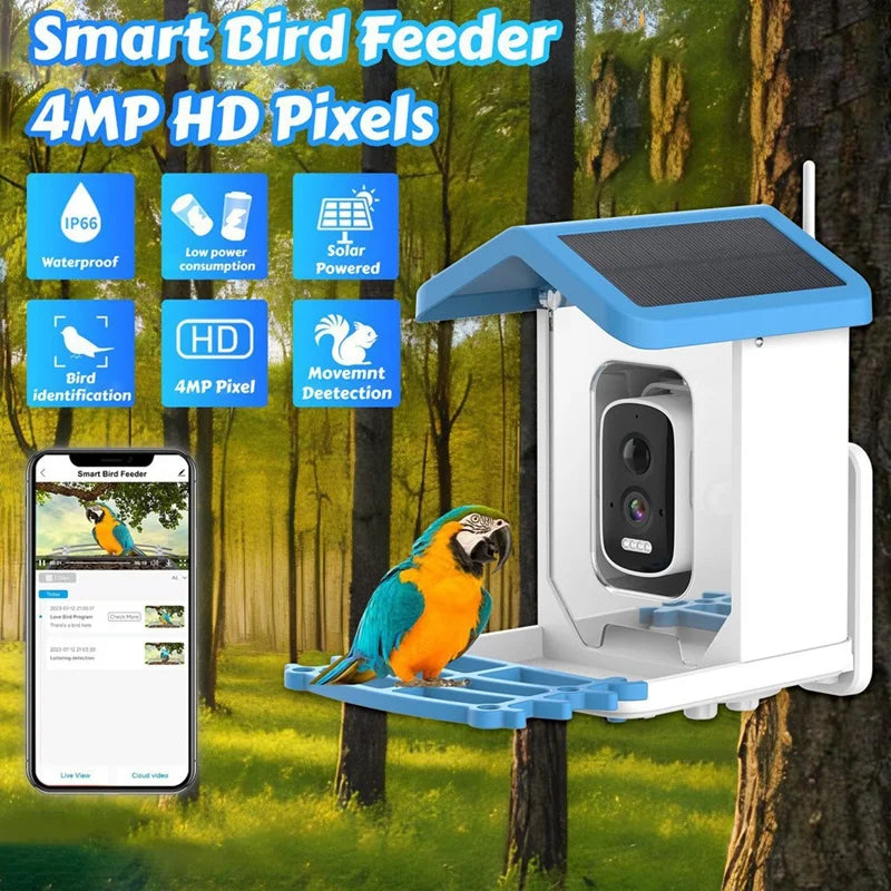 AI Smart Bird Feeder Camera – HD Camera, Bird Species Recognition, Solar Powered