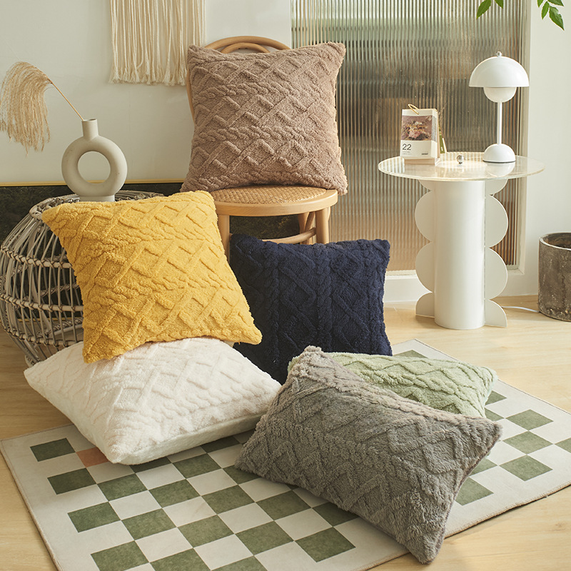 Plush Geometric Throw Pillow Cover - Multiple Sizes Available