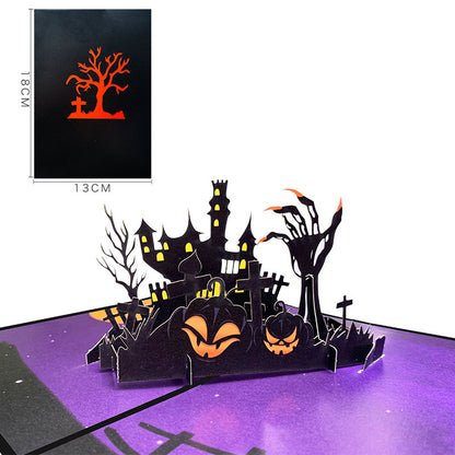 3D Halloween Greeting Card with Pumpkin and Haunted House