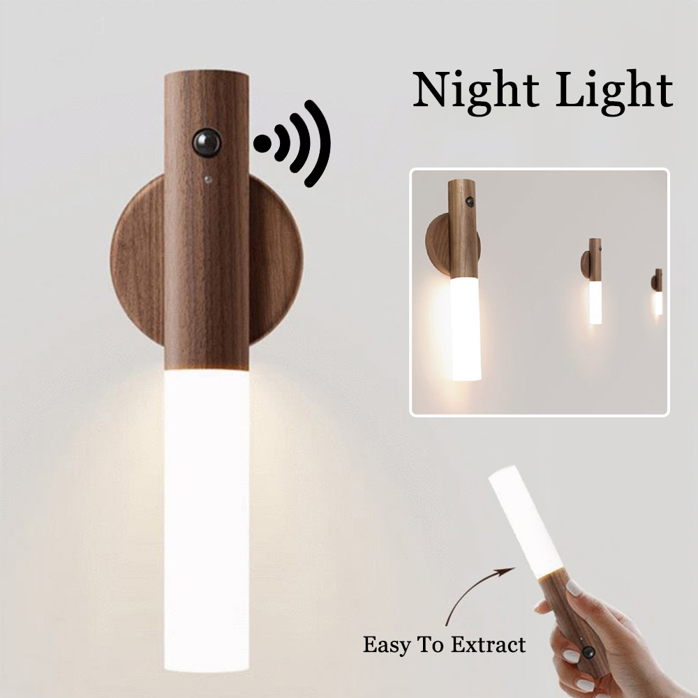 Wood-Finish Motion Sensor Night Light with Magnetic Base