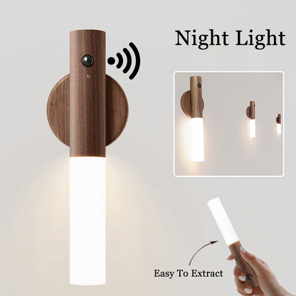 Wood-Finish Motion Sensor Night Light with Magnetic Base