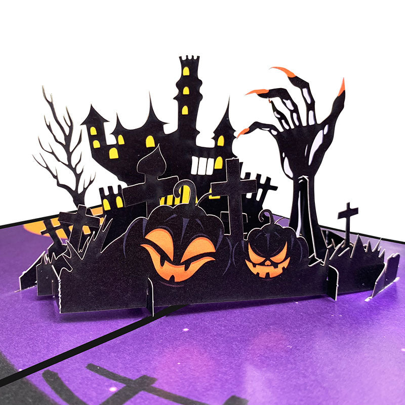 3D Halloween Greeting Card with Pumpkin and Haunted House