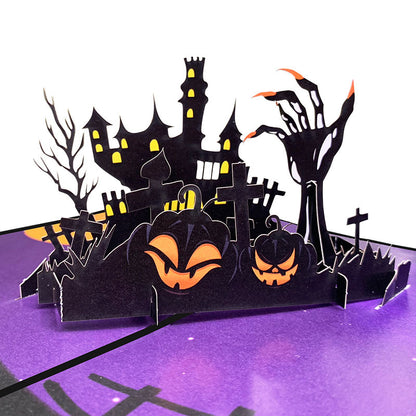 3D Halloween Greeting Card with Pumpkin and Haunted House